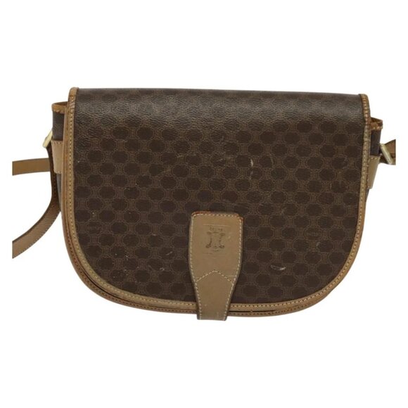 CELINE Macadam Canvas Shoulder Bag PVC Leather Brown Gold Auth sw561 - Picture 14 of 16